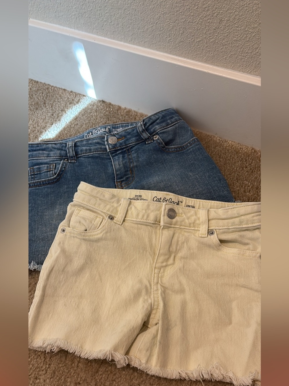 Girls Denim Shorts - Blue and light yellow